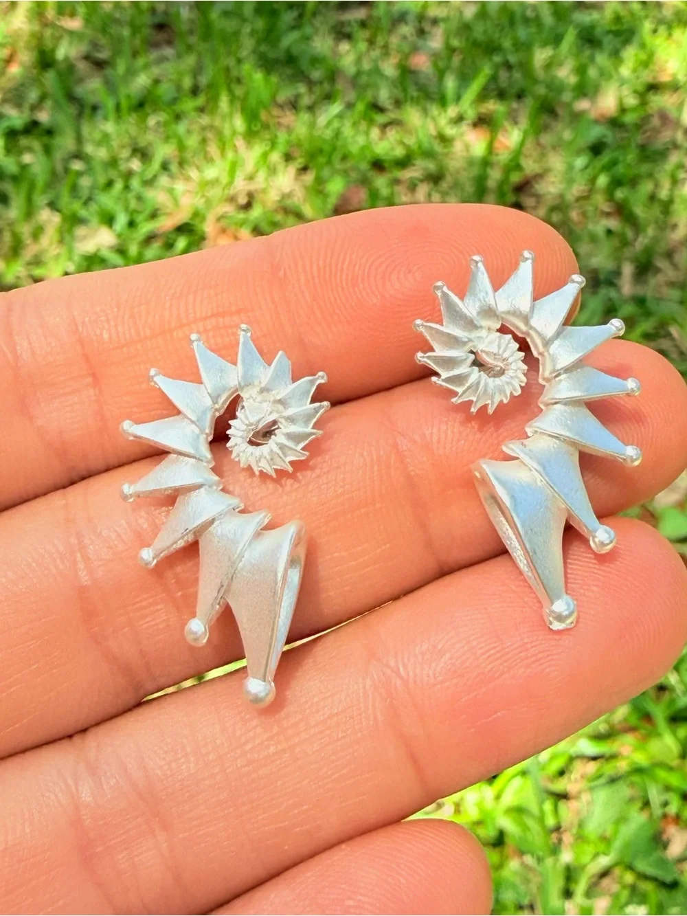 Silver Spiral Spike Stud Earrings - Jewelry